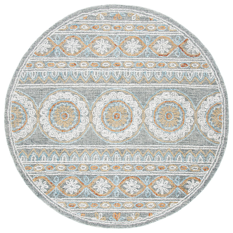 Tapis floral en laine / coton touffeté à la main Muhtar, Rond 6 pi