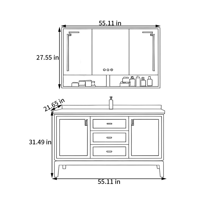 Armoire de salle de bain Mid Rock, H 31,49 po x l 55,11 po x P 21,65 po