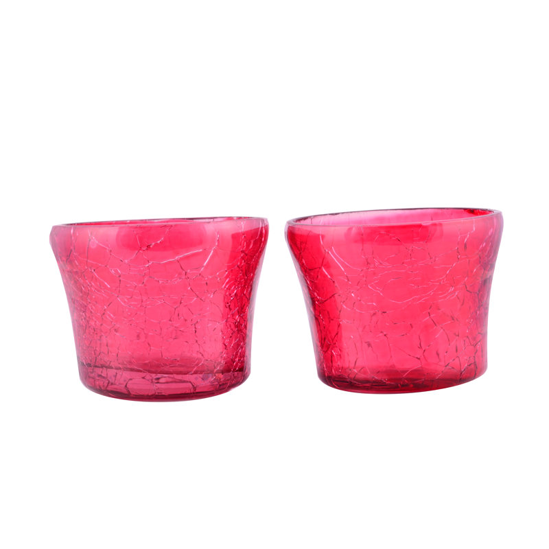 Petit porte-votive en verre grésille, Rouge