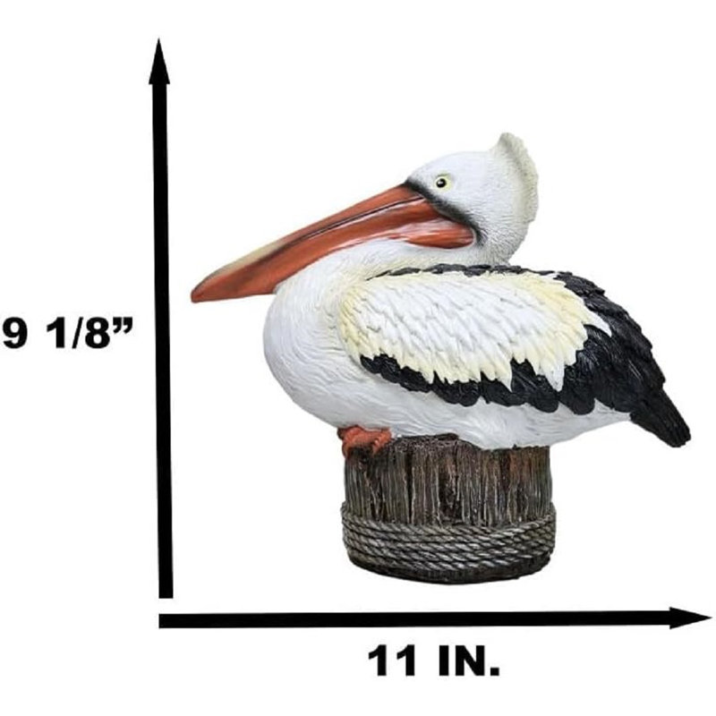 Coastal Marine Great White Pelican Sea Bird Perching On Getty Post Figurine