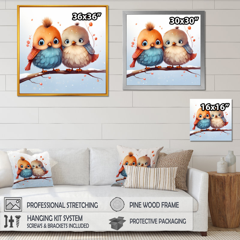 «Winter Winter Bird Lovers For Nursery I», art mural oiseau, Cadre flottant noir, H 30 po x l 30 po x P 1,5 po