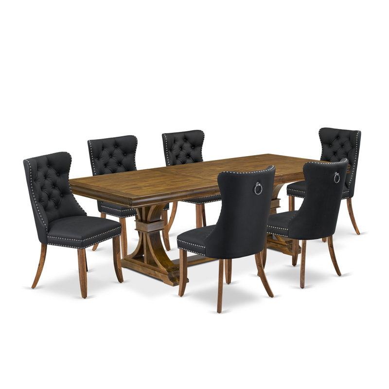 7-piece Modern Dining Table Set includes a Kitchen Table and 6 Polyester Dining Chairs with Button tufted Back - (Finish Option).
