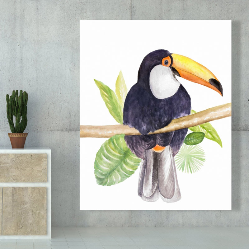 Toucan, toile mauve | Vibrant Animal Home Decor Art