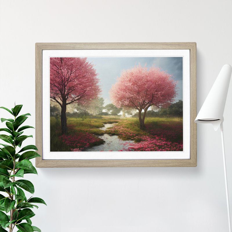Blissful Cherry Blossom Trees - Framed Print, Oak, 25cm H x 34cm W x 2cm