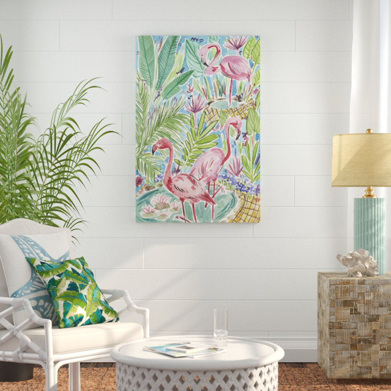 «Flamingo Paradise I», peinture sur toile, H 48 po x l 32 po