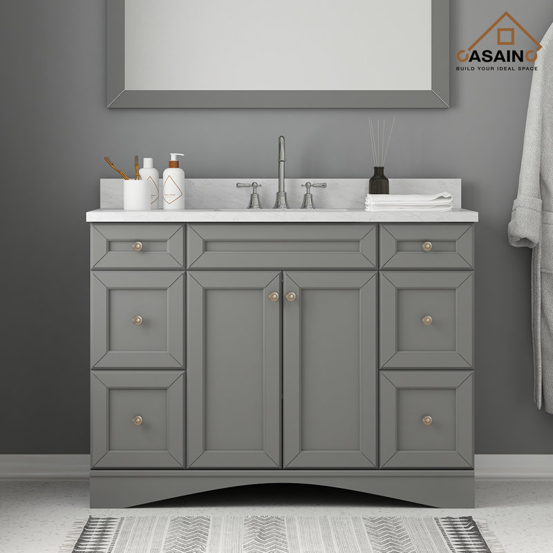 48 po X P 22 po P 35,4 po Meuble-lavabo gris H avec comptoir et lavabo blancs, Gris