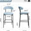 Tabouret de bar confortable à hauteur de comptoir en tissu avec base thermolaquée noire et repose-pieds pour îlots de cuisine et bars