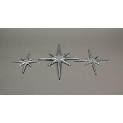 Mid-Century Modern Matte Black Cast Iron 8-Point Compass Star Wall Hangings, Set of 3 — 8.75x0.25x12, 7x0.25x8.75, 5.75x0.25x6.75 In