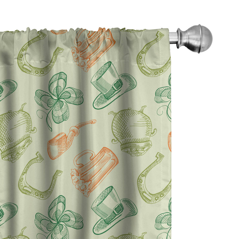 Rideaux à 4 panneaux East Urban Home Clover, Folklorique irlandais, vert pâle multicolore, L 56 po x L 84 po