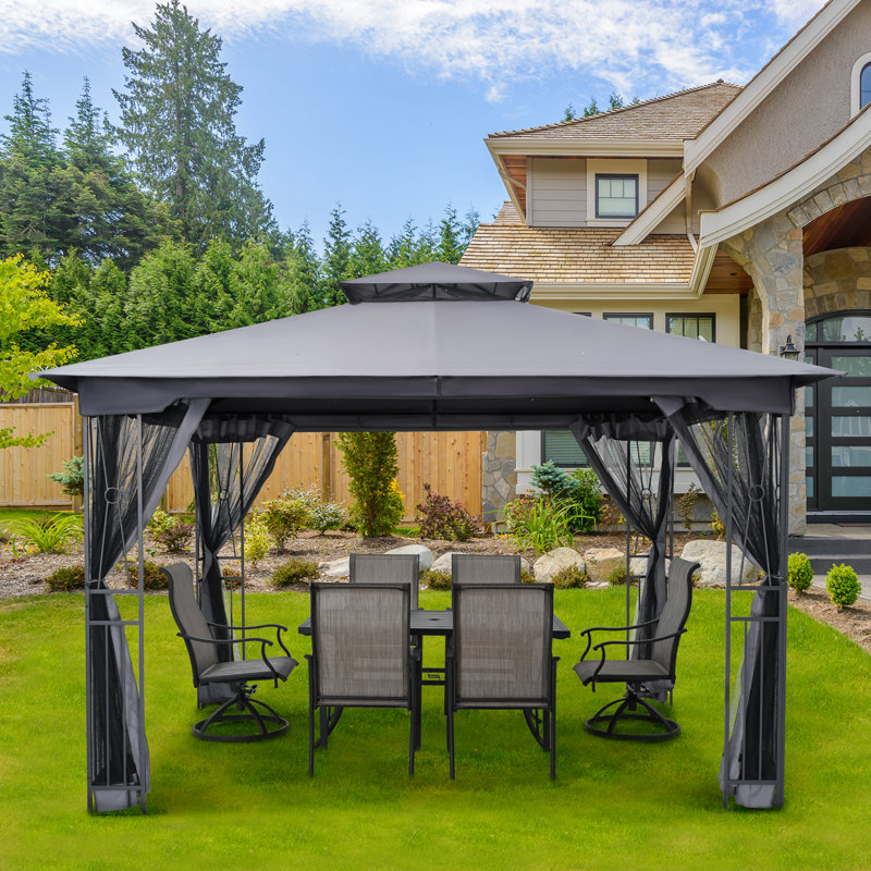  Egeiros Life 12 Ft. W X 10 Ft. D Double Roof Patio Gazebo With Mosquito Net, Gray, Black