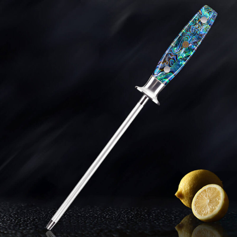 Acier à aiguiser à couteaux professionnel avec poignée en véritable coquille d'ormeau - Collection Umi - Aiguiseur universel - Couteaux Senken
