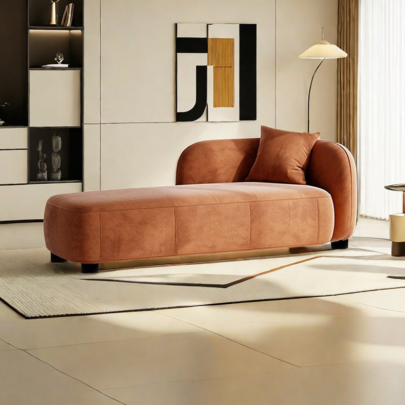 Chaise longue rembourrée Kurtlin, Orange, Accoudoir à droite (vu de face)