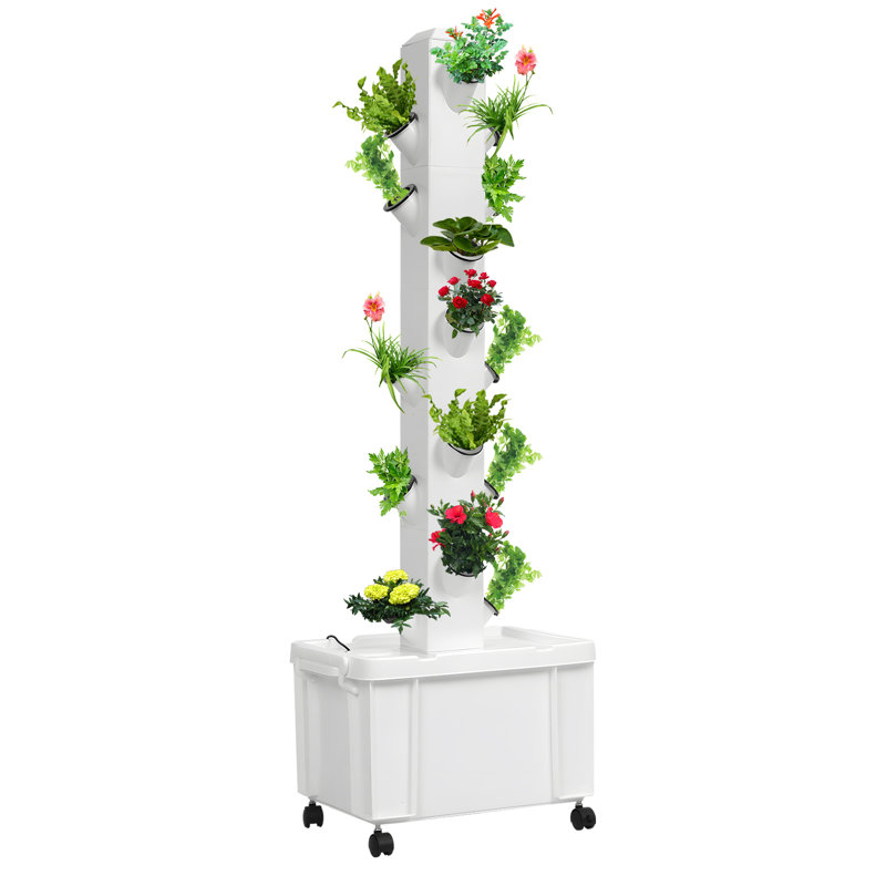 Tour hydroponique avec pompe à eau et roues, tour de jardinière verticale 20 plantes, ensemble de système de culture hydroponique mobile, ensemble de jardinière à 5 étages pour jardinier