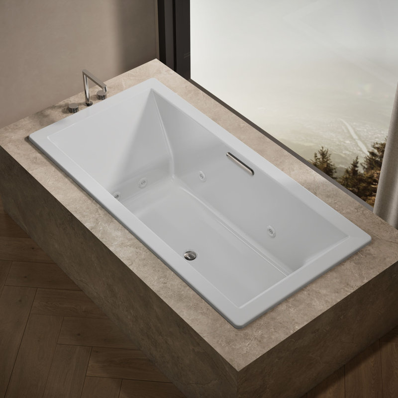 Baignoire tourbillon chauffée 72 po x 36 po avec bonde centrale, Blanc