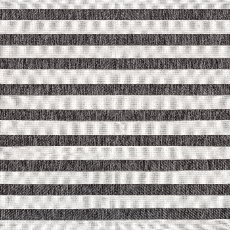 Aveiro Wide Stripe Black/Cream Indoor/Outdoor Rug, Square 6'7"