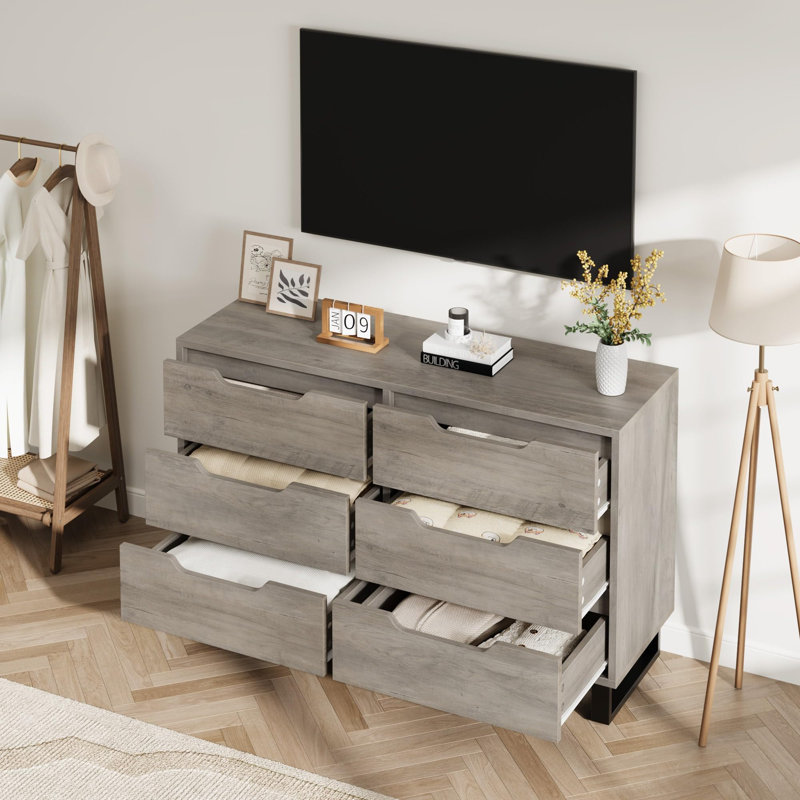 6/7 Drawer Dresser for Bedroom, Freestanding Wood Chest, Modern Storage Cabinet for Living Room, Entryway, Hallway, Gray
