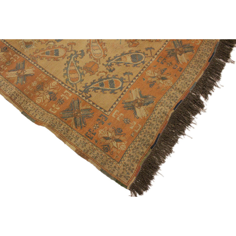 Tapis brun clair / rouge / vert en laine tissé à plat à la main 5 pi 8 po x 7 pi 5 po Dalen