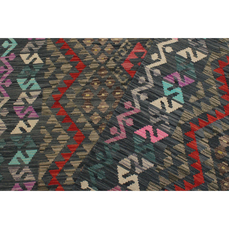 Tapis gris anthracite / rouille en laine tissé à la main à motif tribal / géométrique / sud-ouest de couleur cépage Cedorah
