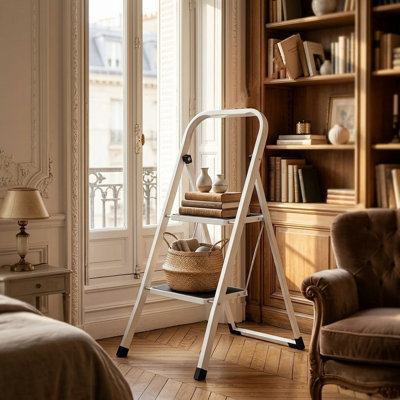 Compact 2-Step Folding Steel Ladder with Non-Slip Safety