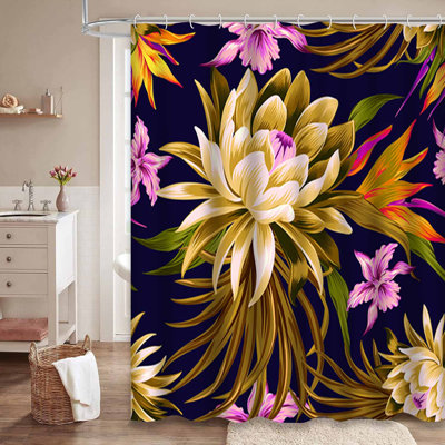 TropicLotus Vintage Floral Aloha Bath Decor Waterproof Shower Curtain with 12 Hooks