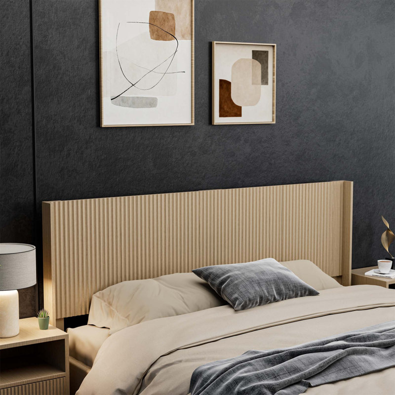 Tête de lit en bois de ferme moderne à panneau mural cannelé de taille très grand moderne 80,2 po - Finition chêne naturel