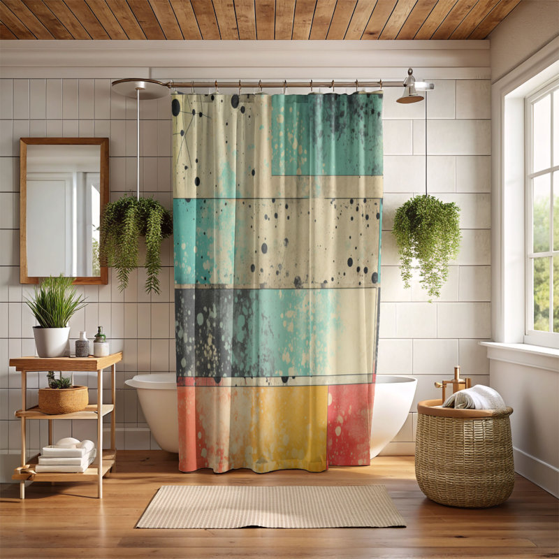 Colorful Vintage - Rideau de douche Premium, L 71 po x L 74 po