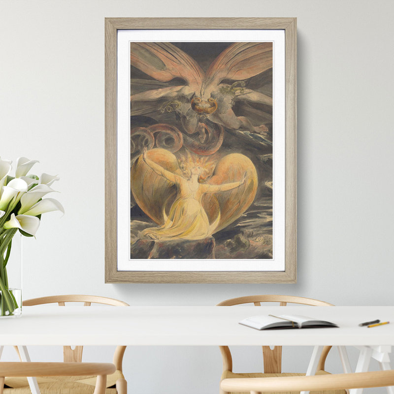 The Great Red Dragon by William Blake - Picture Frame Painting, 48cm H x 36cm W x 2cm D, Oak