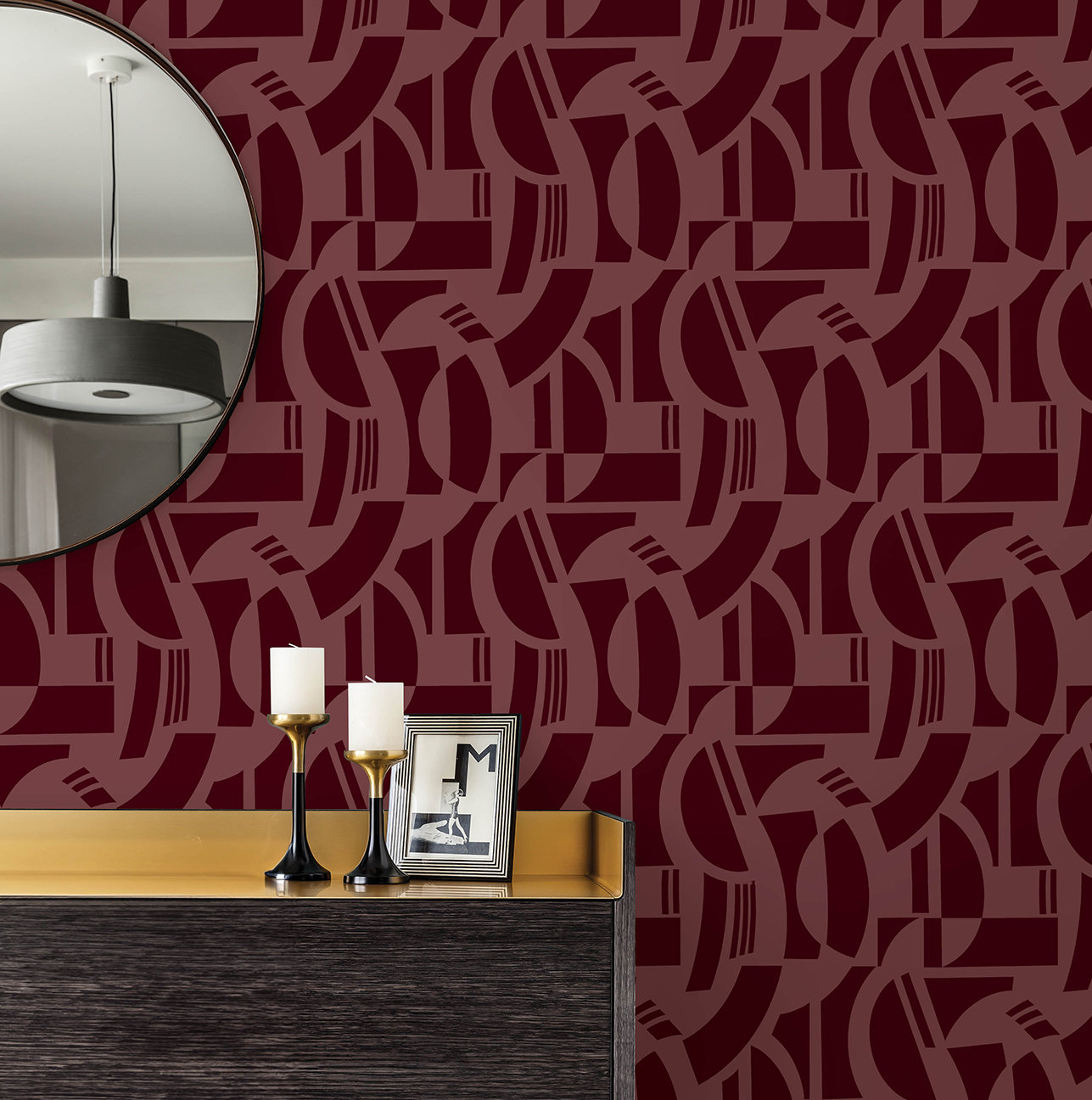 Carter Geometric Flock Wallpaper, Red