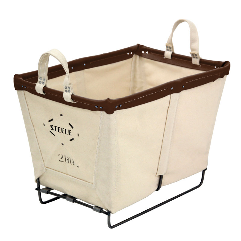 Laundry Basket with Handles, Brown Leather, Steel Runners