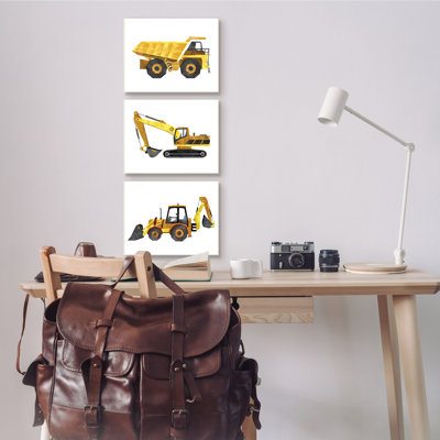 " Construction And Demolition Trucks Yellow Black Vehicles " by Ziwei Li 3 - Pieces