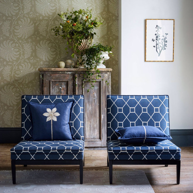 Baroque Trellis Fabric, Indigo