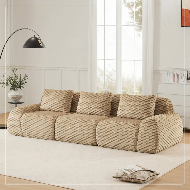 Canapé modulaire modulaire pour le salon, tissu en flanelle, très texturé, canapé 3 places surdimensionné, Chameau clair
