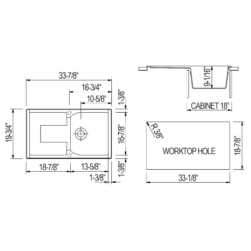 33.88'' L Single Bowl Granite Kitchen Sink