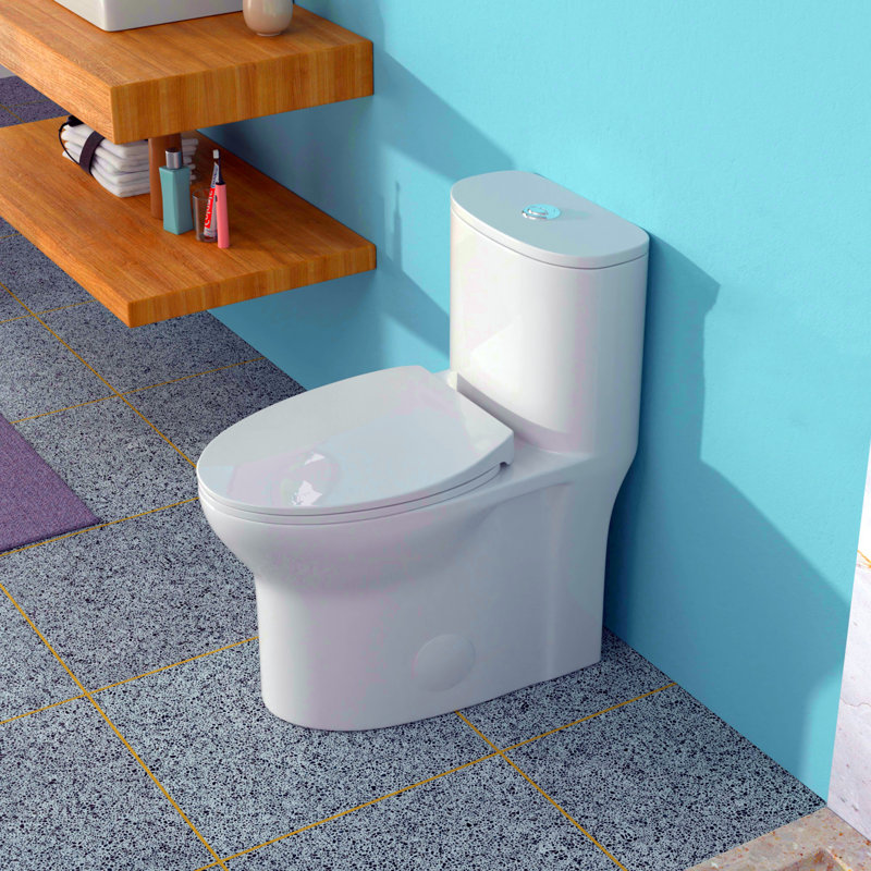 Ceramic One-Piece Toilet, Suitable For Bathrooms, 12-Inch Crop Height, 1.1/1.6 Gallons Per Flush, Dual Flush, Slow-Close Toilet Seat, Powerful Dual Flush, White