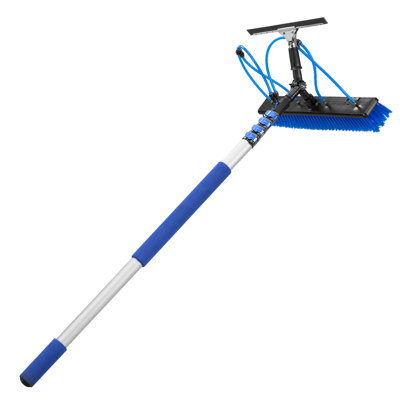 Ensemble de nettoyage de panneau solaire, 15 pi, ensemble de poteau alimenté à l'eau avec brosse de nettoyage, raclette, distributeur de savon, poteau télescopique en aluminium extensible, tête de brosse rotative à 180 °, pour panneaux solaires montés sur le toit