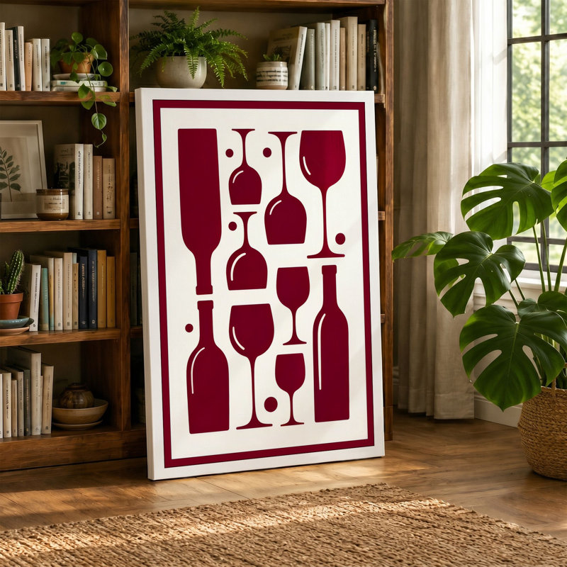 Wine in Burgundy Geometric - Wrapped Canvas, 30x20 - 76.2 x 50.8 cm, Ochre Border