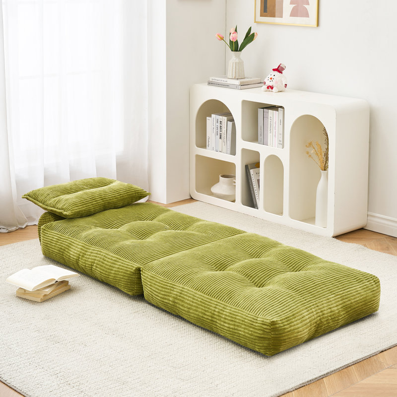 Modern Memory Foam 3-in-1 Folding Floor Sofa Bed, No Assembly Required, Matcha Green