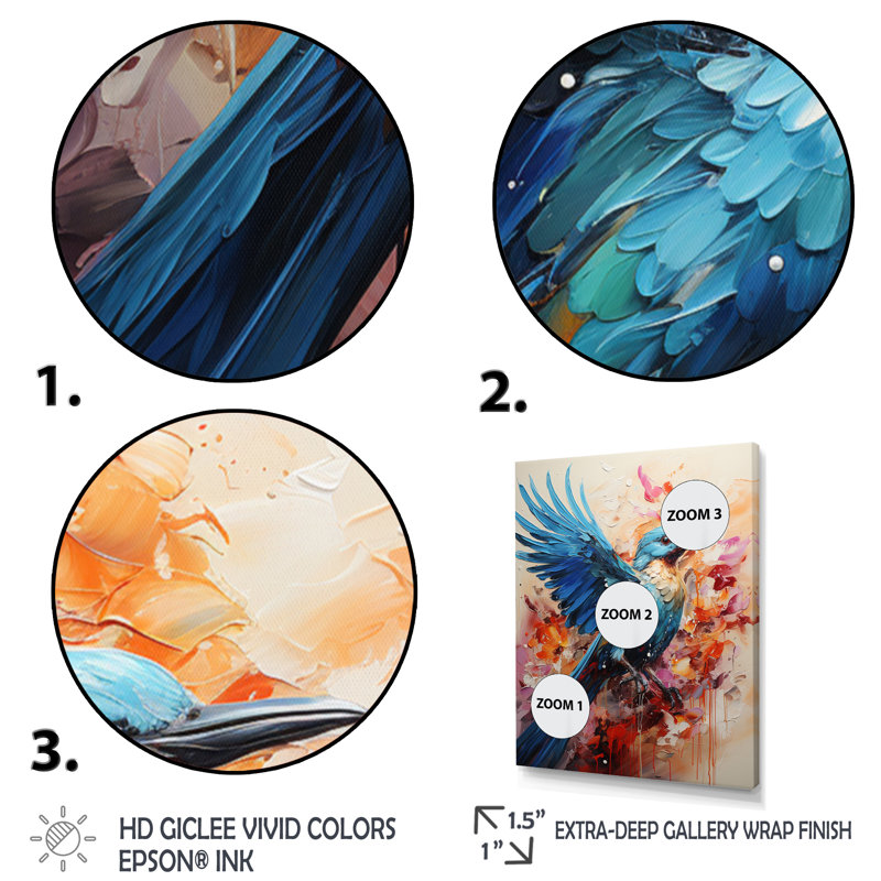 Clairevale Animal Azure Birds Drips - Imprimé, Cadre simple noir, H 20 po x l 12 po x P 1 po