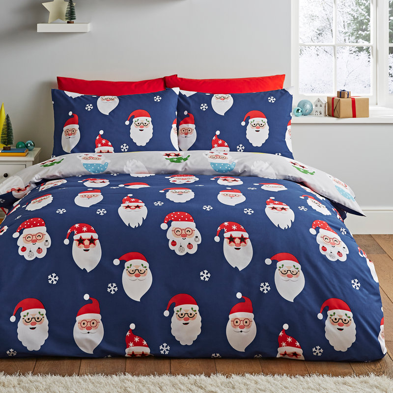 Christmas Duvet Cover Set, King Duvet Cover + 2 Standard Pillowcases, Christmas Santa Spec-Tacular