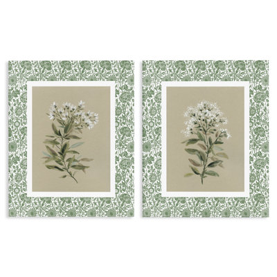 Green Botanical Patterned Florals 2pc Canvas Set, design by Carol Robinson