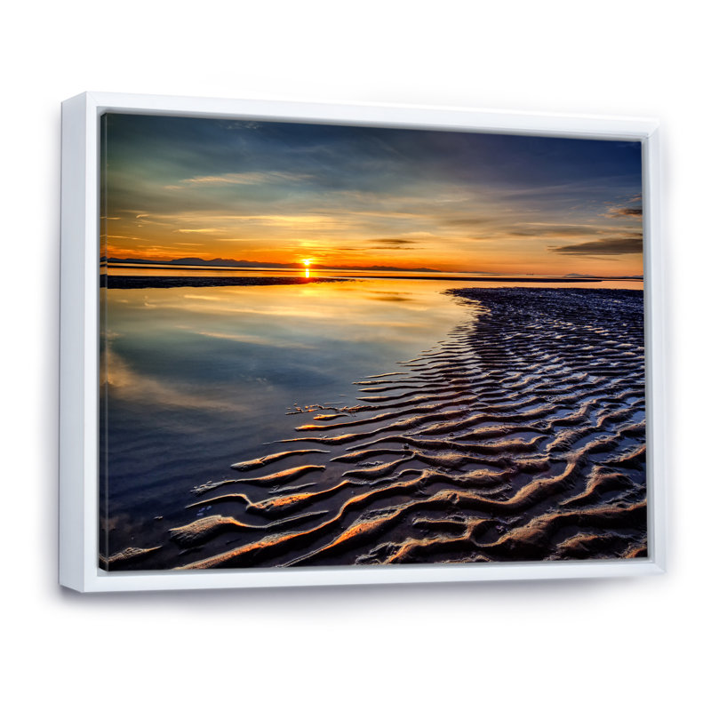 " Sunset Beach Dramatic Sky II ", 16" H x 32" W x 1" D, White Floater Framed Canvas