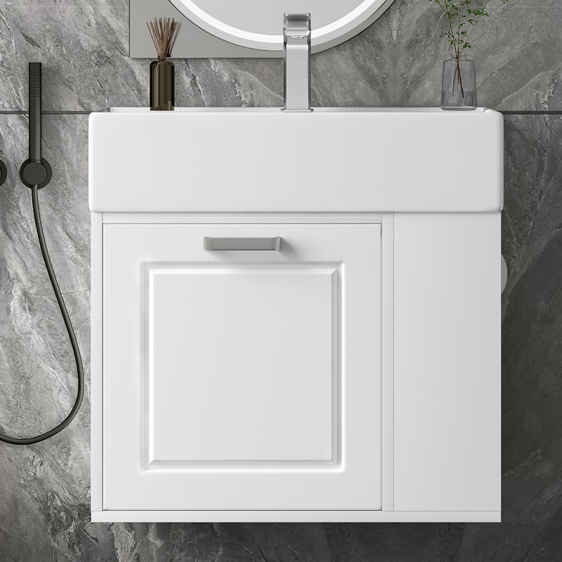 Mulero 21.5" Wall-Mounted Bathroom Vanity With Ceramic Sink, Drawer & Shelf, White