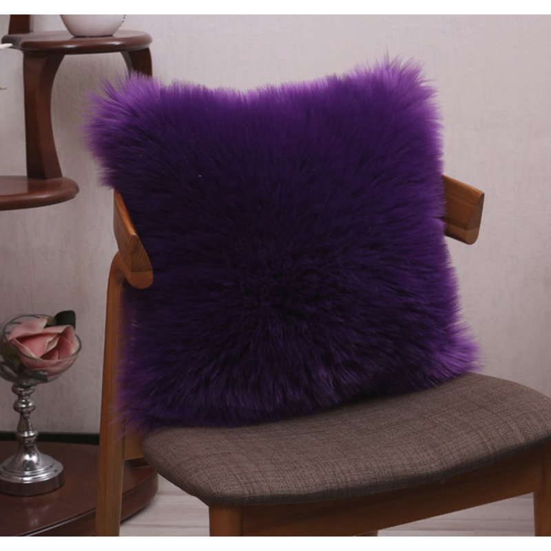 (Cover Only) Pack of 1 Nordic Square Faux Fur Pillow Cover, Purple
