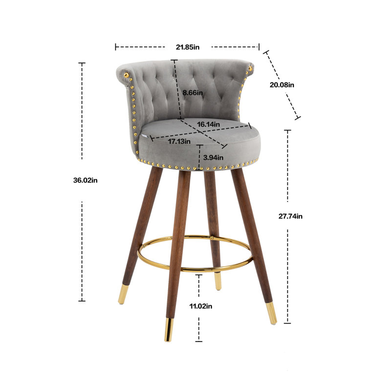 Swivel Bar Stools With Backrest And Footrest, 360-Degree Rotation And Ergonomic Design, Gray