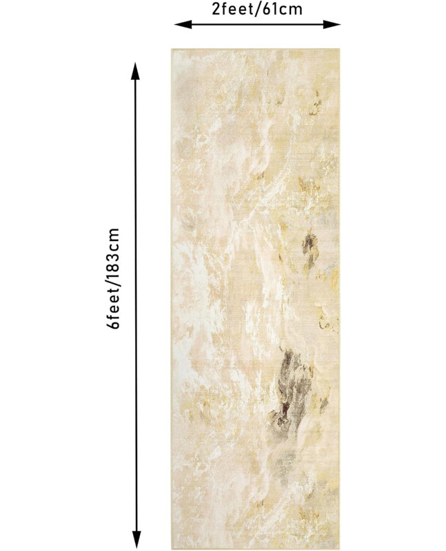 Machine Washable Non-Slip Rubberback Runner Modern Abstract Geometric Print Carpet Traditional Area Rug for HallwayBedroomLiving Room2x6Gold