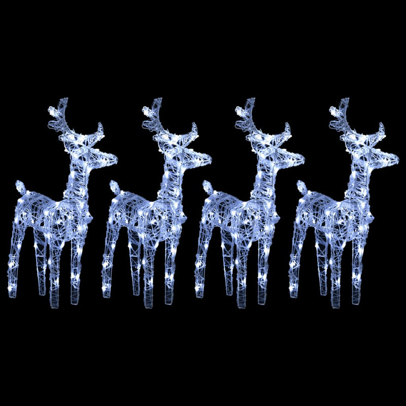 Ensemble de 4 décorations d'extérieur moyen en acrylique blanc froid Christmas Reindeer