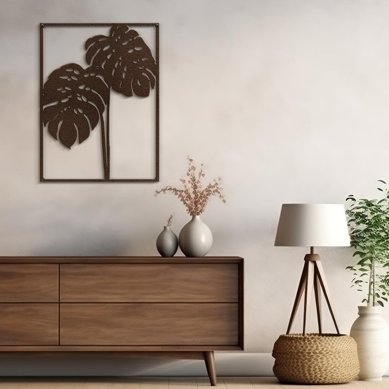 Décoration murale décorative en métal Tropical Monstera, H 30 po x l 22,39 po x P 0,05 po, Brun