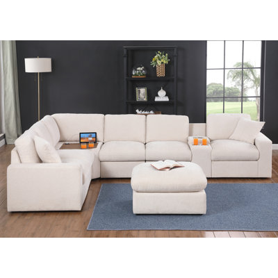 Canapé modulaire avec repose-pieds, porte-gobelet et table d'angle Jasmine