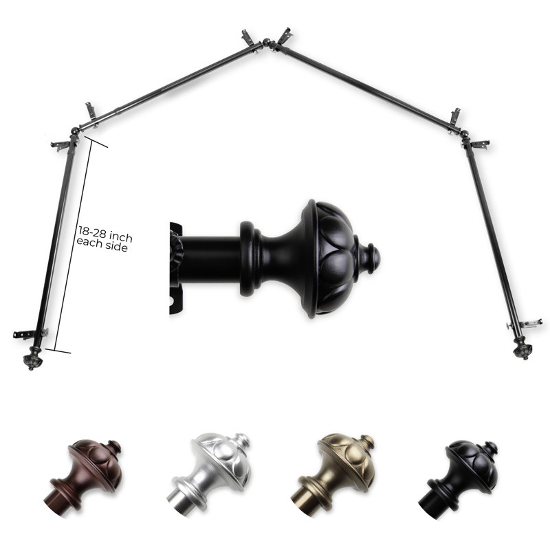 Tringle à rideaux simple à baie vitrée ajustable de 28 po à 48 po Madalynn, Noir, 18 po à 28 po (chaque côté)