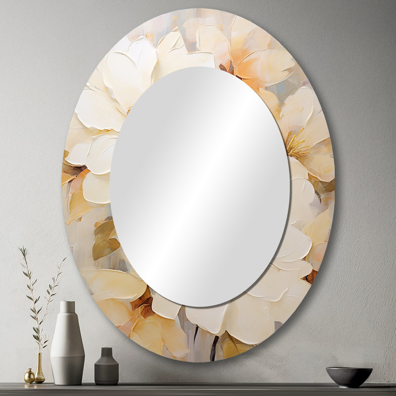 Miroir mural gracieux Rhododendron I - Beige, H 43 po x l 33 po